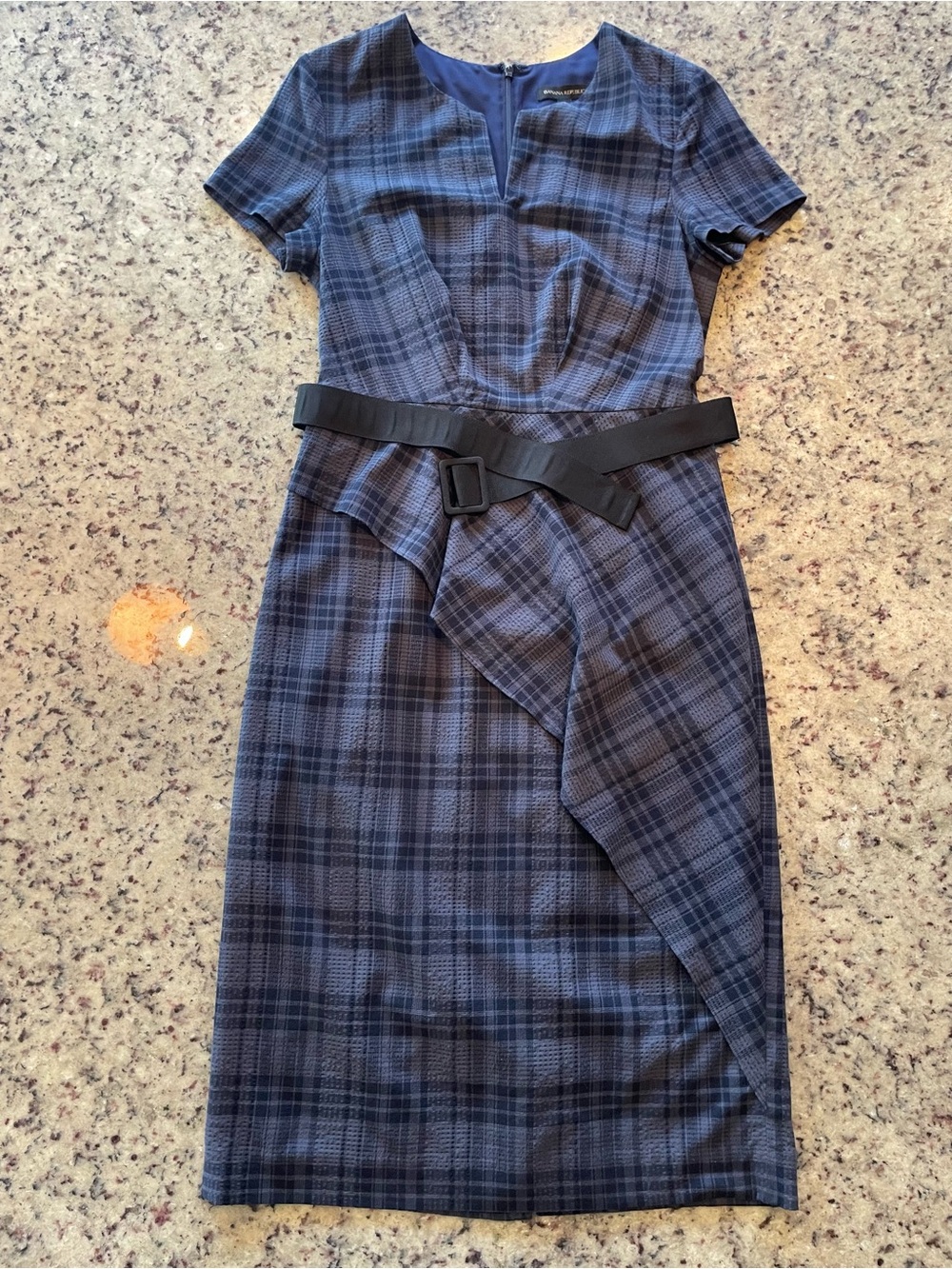 Banana Republic Blue Plaid midi Sheath Dress with Waist Belt 8